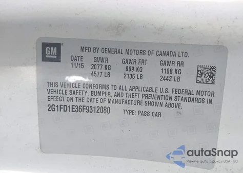 2015 Chevrolet Camaro 1Lt из США, поврежденный, VIN 2G1FD1E36F9312080